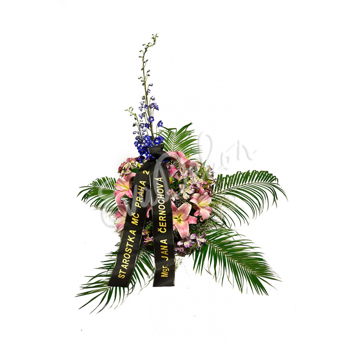 Smuteční kytice Lilie a ostrožka - EvaDekor.cz rozvoz květin po Praze