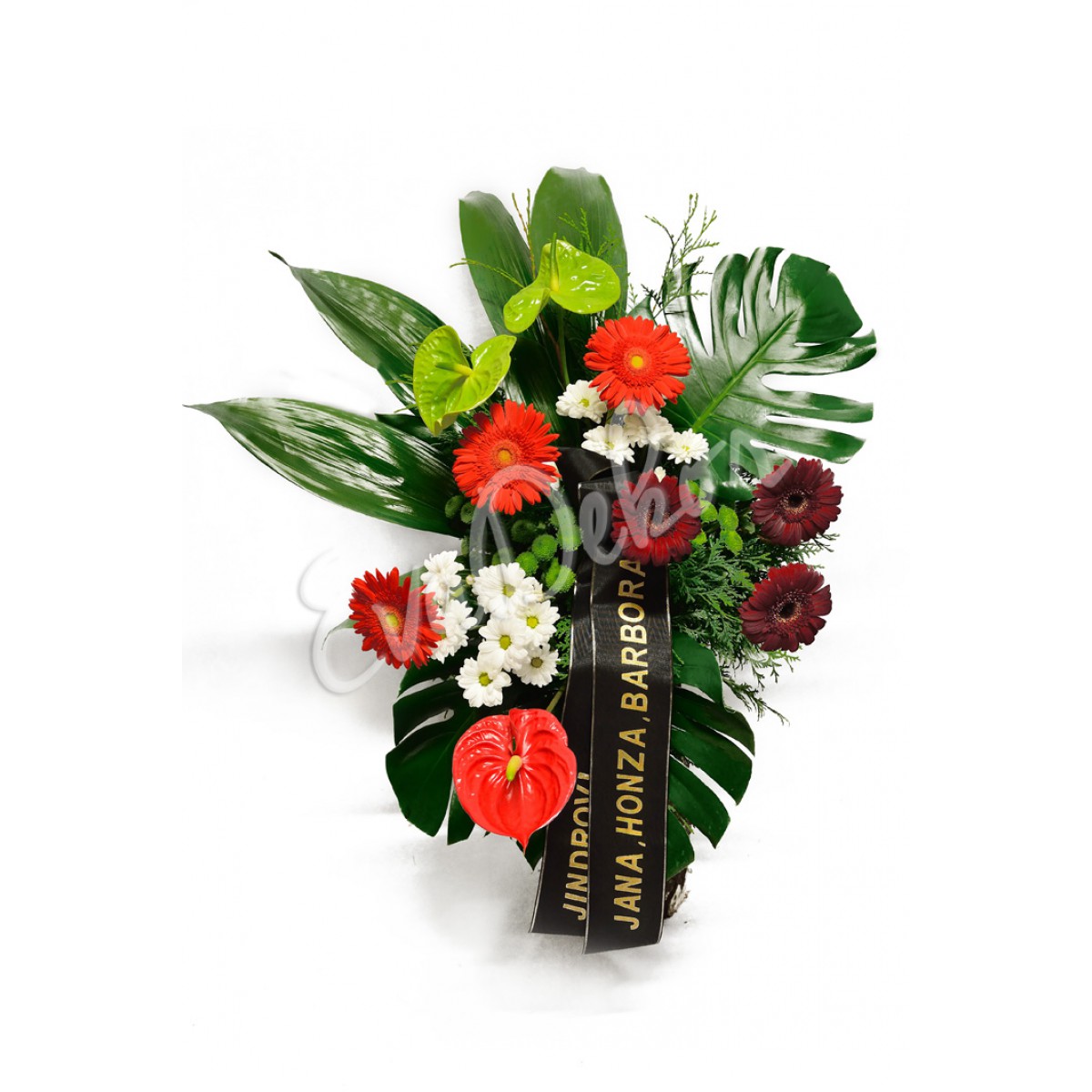 Smuteční kytice Zelené anthurium a gerbery - EvaDekor.cz rozvoz květin po Praze