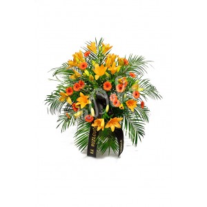 Smuteční kytice Oranžové lilie a gerbery - EvaDekor.cz rozvoz květin po Praze